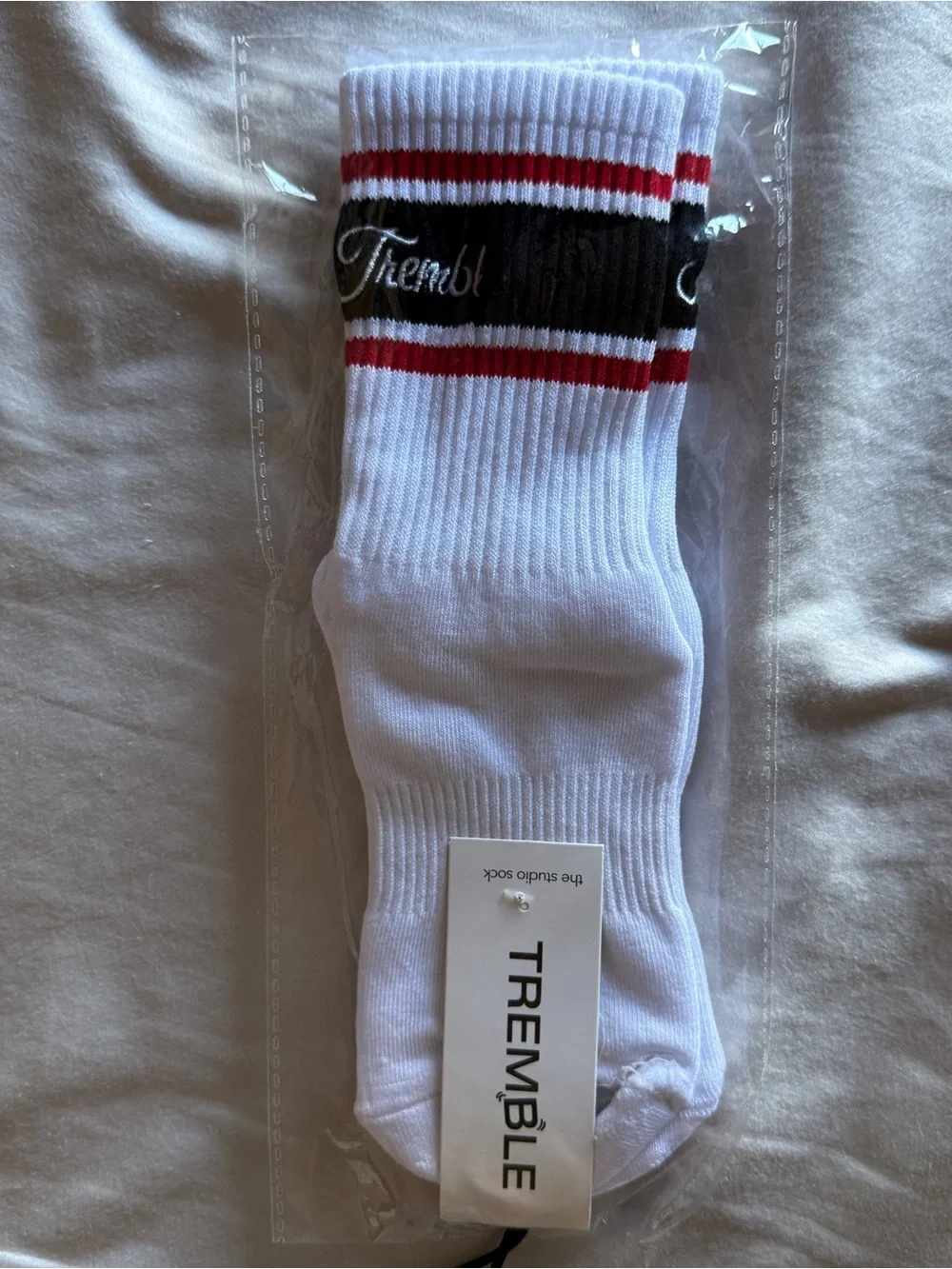 NWT TREMBLE Grip Socks In Studio Sock Cotton Yoga Pilates White New One Size